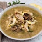 overhead shot of a chicken mushroom soup recipe