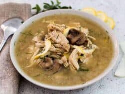 overhead shot of a chicken mushroom soup recipe