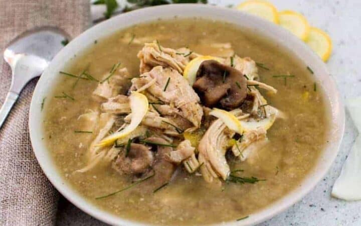 overhead shot of a chicken mushroom soup recipe