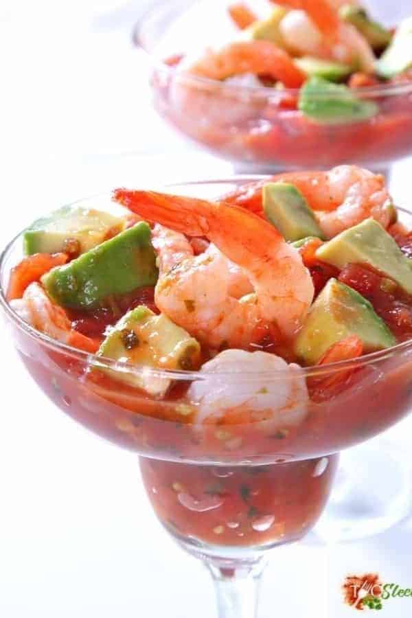 Cocktail shrimp in a margarita glass