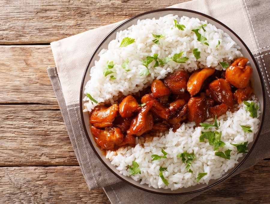 Bourbon Chicken on a bed of rice
