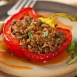 Red pepper stuffed with taco meat