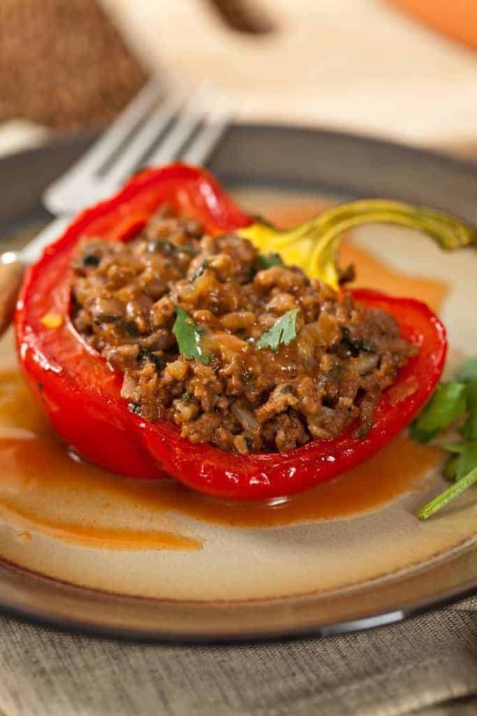 Red pepper stuffed with taco meat