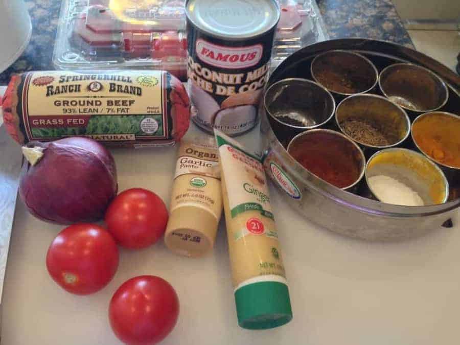 Ingredients for coconut beef curry