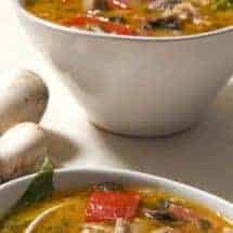 This is a recipe for Thai Yellow Curry Soup that uses curry paste, coconut milk and some fresh vegetables to provide a savory, comforting twist on regular chicken soup. This soup is well-spiced, but not spicy, and you can vary the spice level by adjusting how much yellow curry paste you choose to put into it.Β