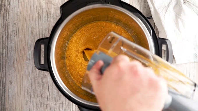 Korma being poured into an Instant Pot.