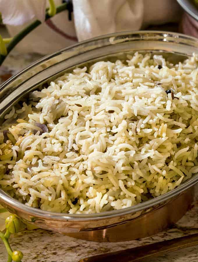 Basmati Rice Pilaf side shot wide image.