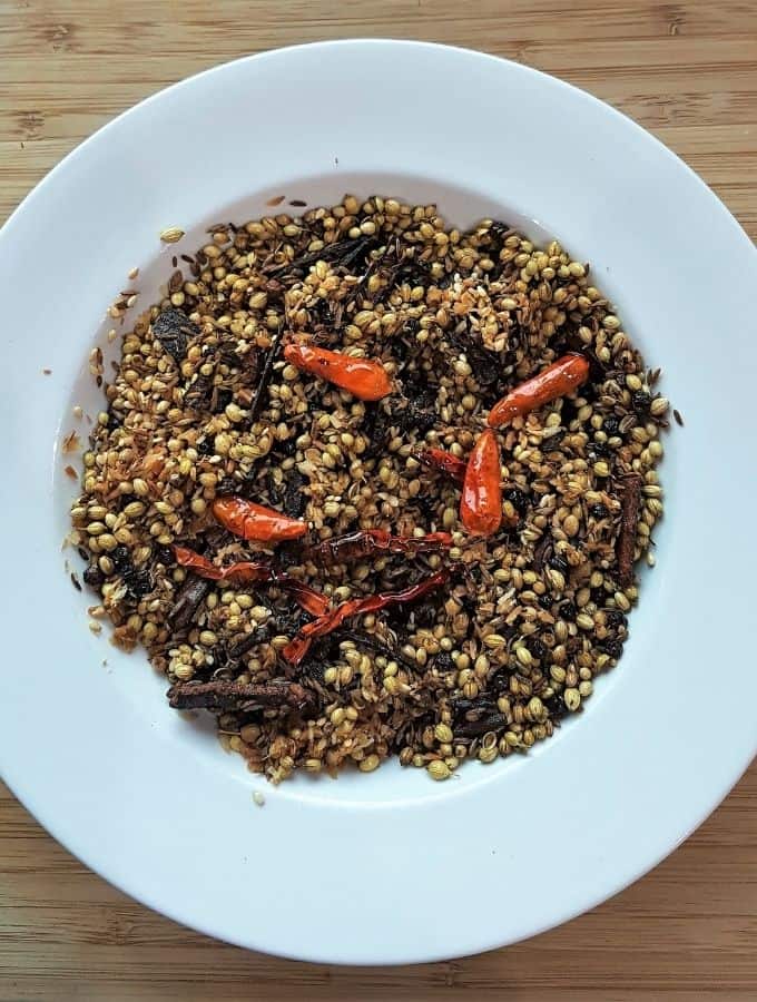 Goda Masala displayed in a white bowl