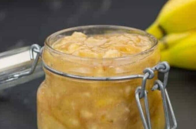 caramelized banana sauce in a glass jar