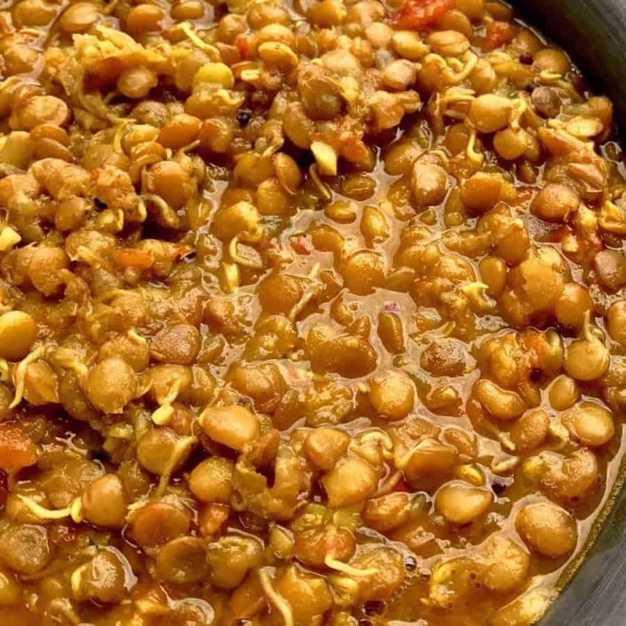 Close up of Pressure Cooker Sprouted Beans.