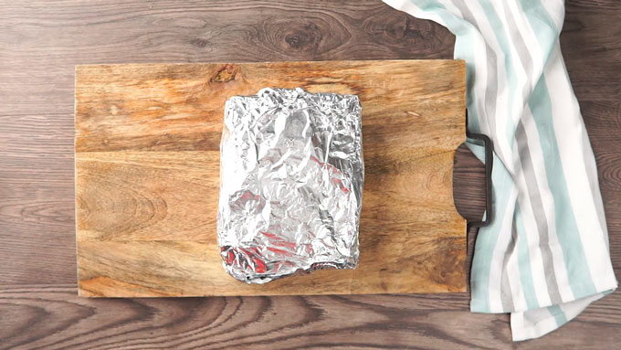 finished gyro loaf wrapped in foil overhead