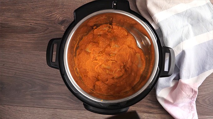 Overhead shot of the recipe ingredients added to the Instant Pot.