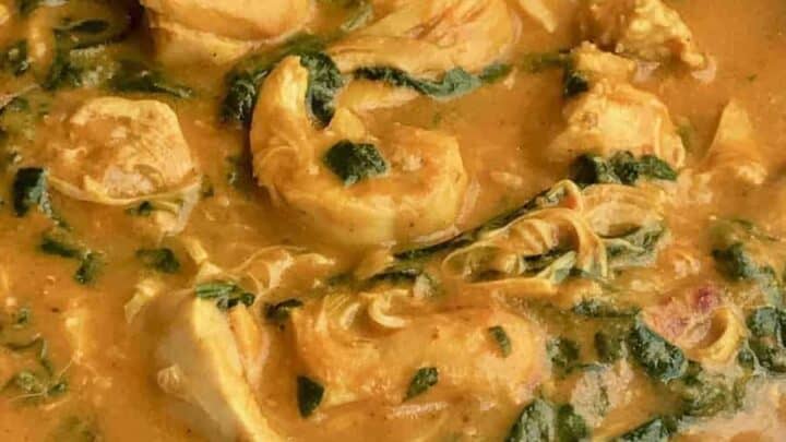 Instant Pot Indian Chicken Curry recipe that comes together in 15 minutes. Chicken, yogurt, and spinach make a healthy, authentic homestyle Indian curry.