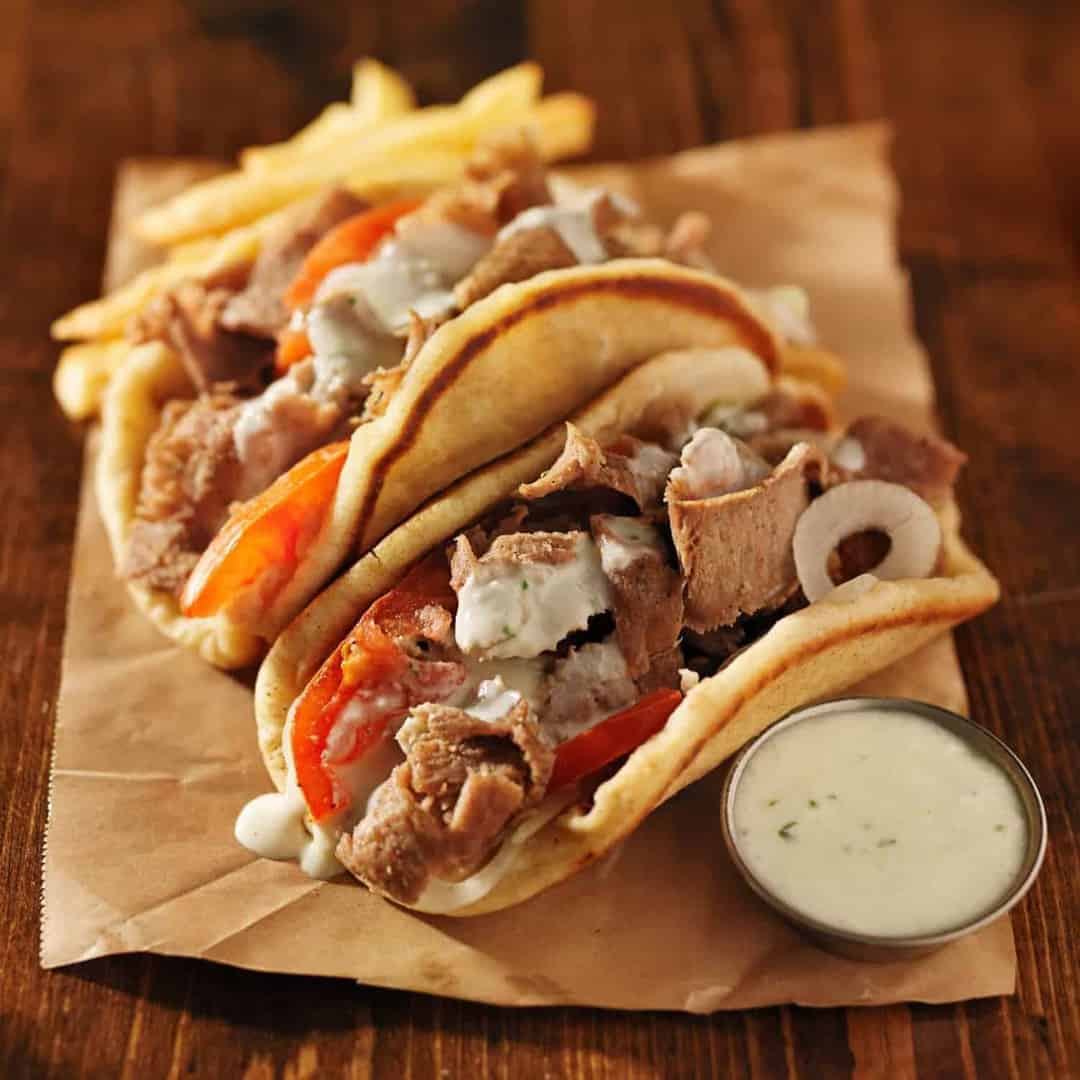 greek gyros with tzatziki sauce, all homemade