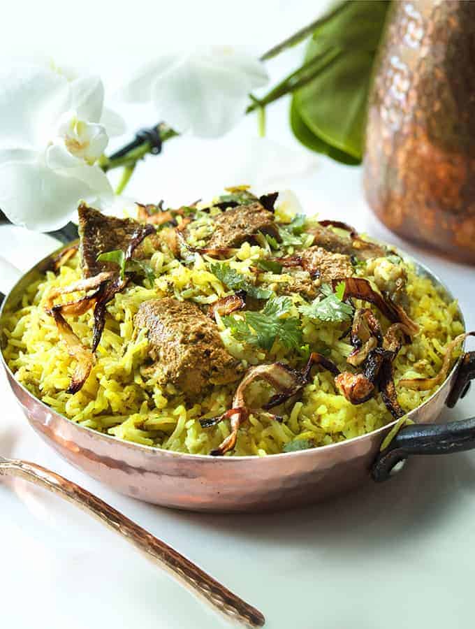 Instant Pot Lamb Biryani overhead view