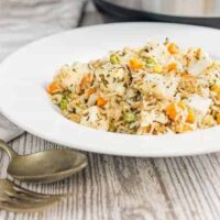 Instant Pot paneer Biryani in a white bowl