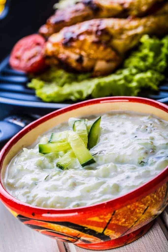 Homemade Tzatziki sauce with greek yogurt is a refreshing side to home made gyros