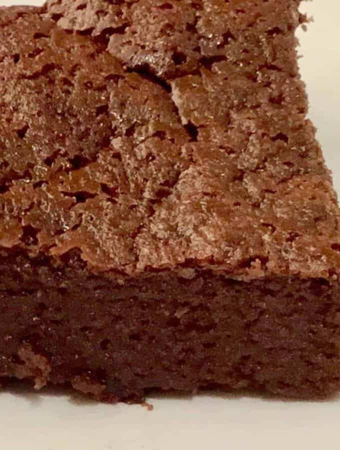 Five Ingredient Keto Flourless Chocolate Brownies - - https://twosleevers.com keto flourless brownies close up 680x900 - Five Ingredient Keto Flourless Chocolate Brownies - https://twosleevers.com