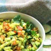 Cucumber Peanut Salad. Indian koshimbir is perfect for summer and requires almost no cooking. Refreshing combination of cucumbers and peanuts with a few additional spices complete this perfect summer salad.