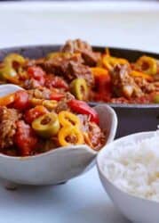 Instant Pot Cuban Rosa Vieja makes an almost effortless low carb mix of meat and vegetables in your pressure cooker. A colorful feast for the eyes as well as your tastebuds, make this dish with less than 10 minutes of prep time. This Ropa Vieja makes a lovely sauce to pour over rice, or to have with a side salad to serve a tasty, low-carb meal.