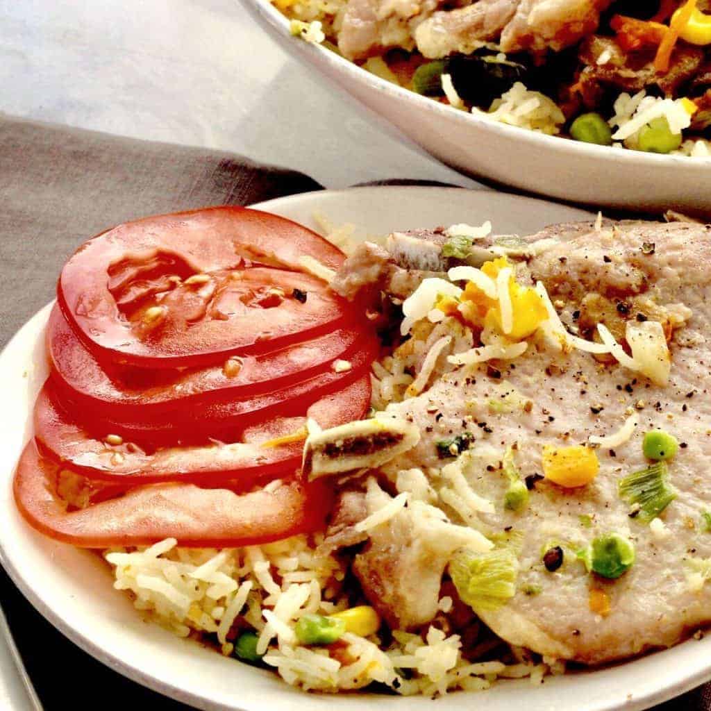 Instant Pot Pork Chops & Rice with Vegetables - Two Sleevers