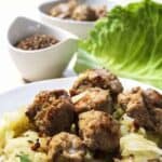 Homemade Instant Pot Low Carb Chicken Bratwurst and Cabbage dinner. This easy chicken sausage recipe makes meatballs that are very mildly spiced but flavorful, and sure to be very kid-friendly.