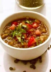 This recipe for Indian Vegan Whole Moong Dal cooks so fast in your pressure cooker or Instant Pot, that it makes this hearty, protein-rich dal easy to make for weeknight dinners. This recipe allows you to harness the power of your pressure cooker to skip several stovetop steps, without compromising flavor.