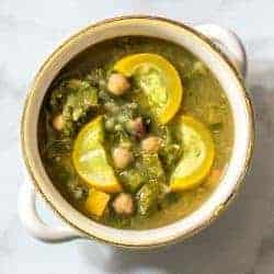 This summer soup is filled to the brim with chickpeas, rainbow chard, and yellow summer squash. Garlic and parsley give it it a fresh taste, for a soup everyone can enjoy.