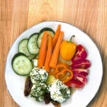 Labneh yogurt dill balls overhead with vegetables
