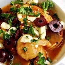 This Instant Pot Shrimp with Tomatoes and Feta and olives is one of the easiest, simplest recipe you will make in your Instant pot, pressure cooker, or on the stovetop. High protein, low carb, and fast.