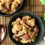 This pressure cooker recipe for Sticky Rice with Chinese Sausage recreates the classic dim sim Lo Mai Gai in one step, using your Instant Pot.