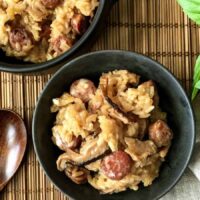 This pressure cooker recipe for Sticky Rice with Chinese Sausage recreates the classic dim sim Lo Mai Gai in one step, using your Instant Pot.