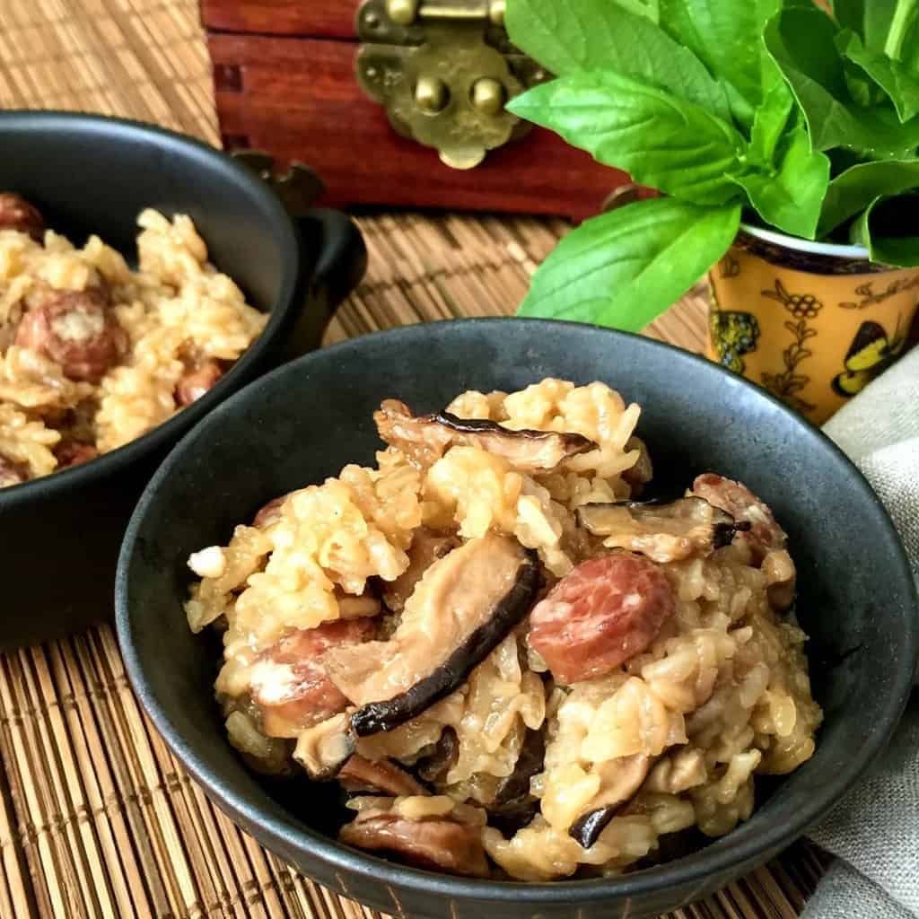 This pressure cooker recipe for Chinese Sticky Rice with Sausage recreates the a simpler version of the dim sum favorite Lo Mai Gai in one step, using your Instant Pot. So nice to be able to make this at home for a weeknight supper!