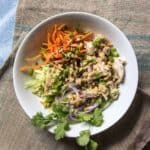 Instant Pot Low carb sesame ginger chicken is very versatile. Eat it plain, over zoodles, with rice, or in a lovely crunchy salad.