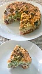 slice of broccoli ham pepper with the whole pie in the back