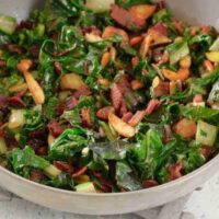 swiss chard with bacon in a bowl