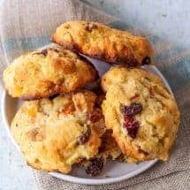 Use a little dried fruit and Carbquick to make a cross between scones and muffins that are sure to satisfy your sweet craving. These low carb scones scuffins are light, moist, and tasty.