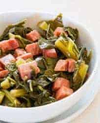 Southern Style Collard Greens and Ham. No need to miss your beans and greens with this low carb ham and greens recipe! Simple dump and cook recipe for your Instant Pot or Pressure cooker makes a tasty side dish in under 30 minutes.