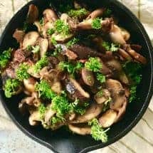 Three ingredients and ten minutes of cook time to make an amazing keto bacon mushroom side dish that is full of flavor. Such an easy way to a keto mushroom dish and so absolutely delicious.