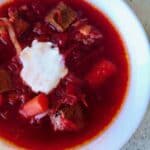 Classic Russian borscht recipe that has been simplified for your Instant Pot or pressure cooker, to give you the traditional taste you want, without spending half the day making this authentic Russian Borscht.