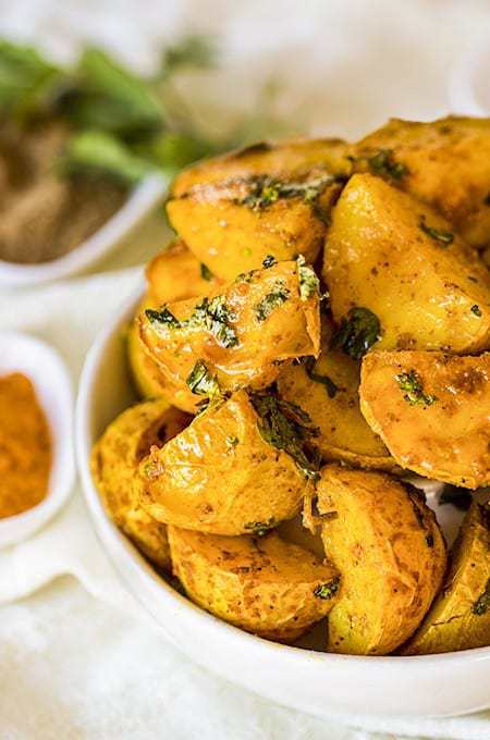 These Amchoor Potatoes recipe will rock your world with their combination of tart and spice.  Use your Air Fryer to make these perfectly crispy, with very little oil, and in no time at all.