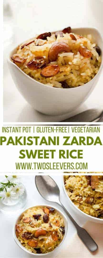 Pakistani Zarda Sweet Rice | International Recipes | Pakistani Recipes | Dessert Recipes | International Desserts | Instant Pot Recipes | Gluten Free Desserts | Vegetarian Desserts | Two Sleevers | #twosleevers #zarda #sweetrice #dessert #instantpot