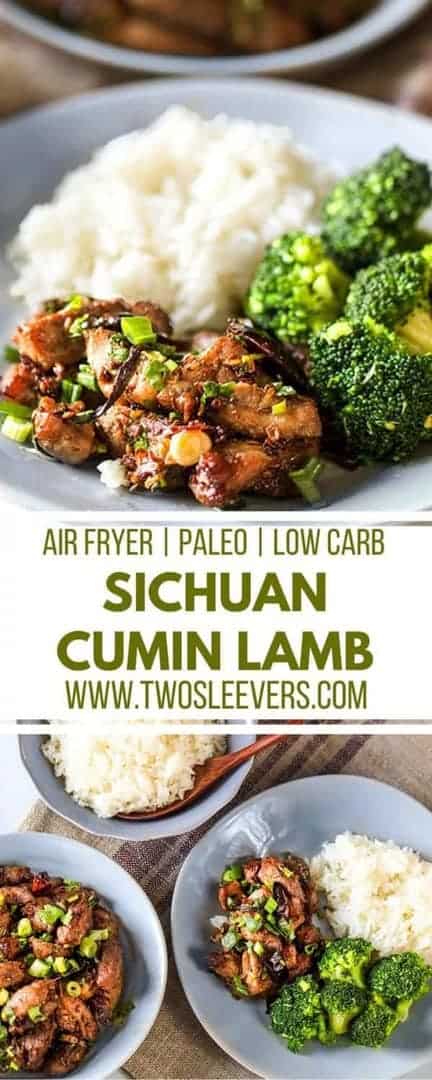 Sichuan Cumin Lamb | Air Fried Lamb | Air Fryer Recipes | Paleo Recipes | Low Carb Recipes | Keto Recipes | Lamb Recipes | Two Sleevers | #twosleevers #sichuan #lamb #airfryer #lowcarb