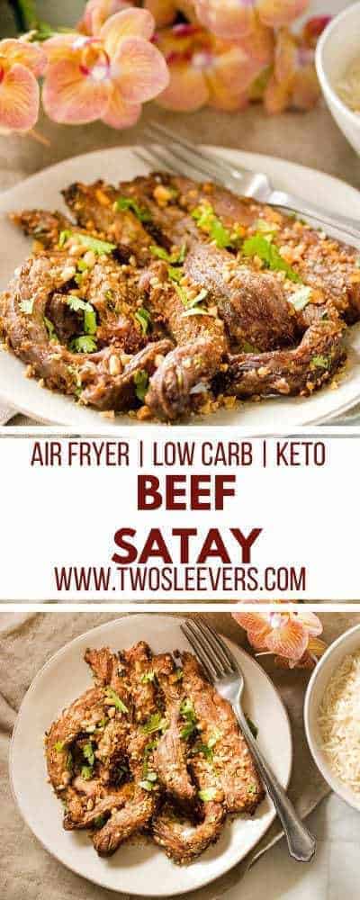 Beef Satay | Air Fryer Beef Satay | Air Fryer Recipes | Low Carb Recipes | Keto Recipes | Beef Recipes | High Protein Recipes | Two Sleevers | #twosleevers #beefsatay #airfryer #lowcarb #keto