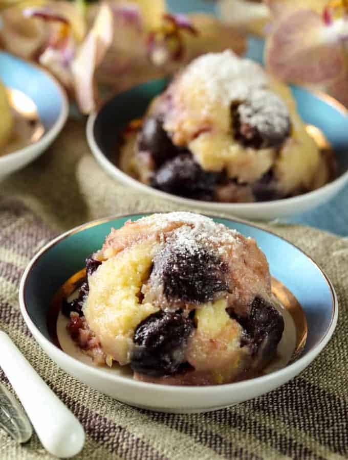 Bowls of Instant Pot Cherry Clafoutis.