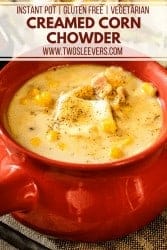 Creamed Corn Chowder in a red soup bowl