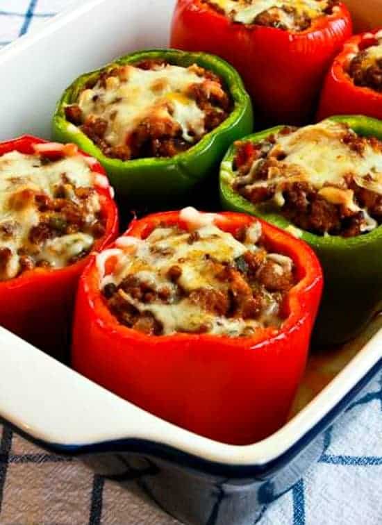 Low-Carb Stuffed Peppers with Italian Sausage, Ground Beef, and Mozzarella