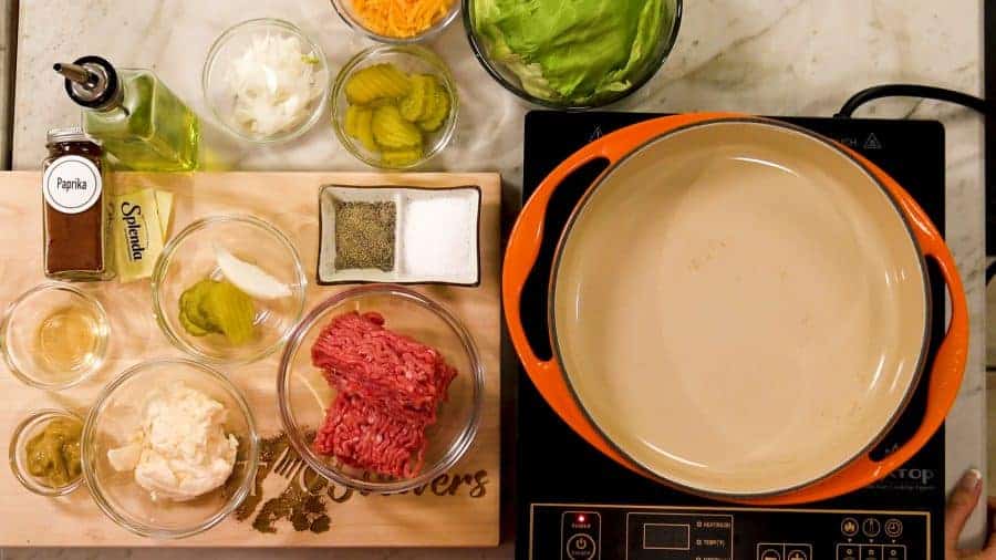 Overhead shot that shows all the ingredients for the salad