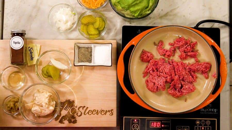 Overhead shot of the ground beef being browned