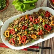 Chili pork stir fry overhead view